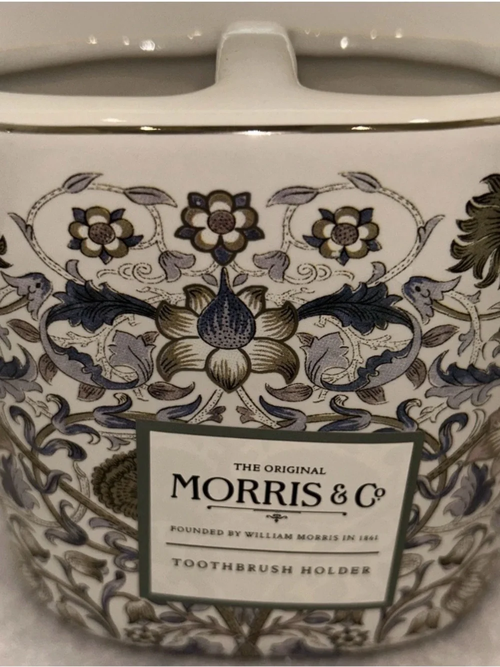 Morris & Co White Ceramic Vanity Set 5 Piece Artichoke Floral Blue *note